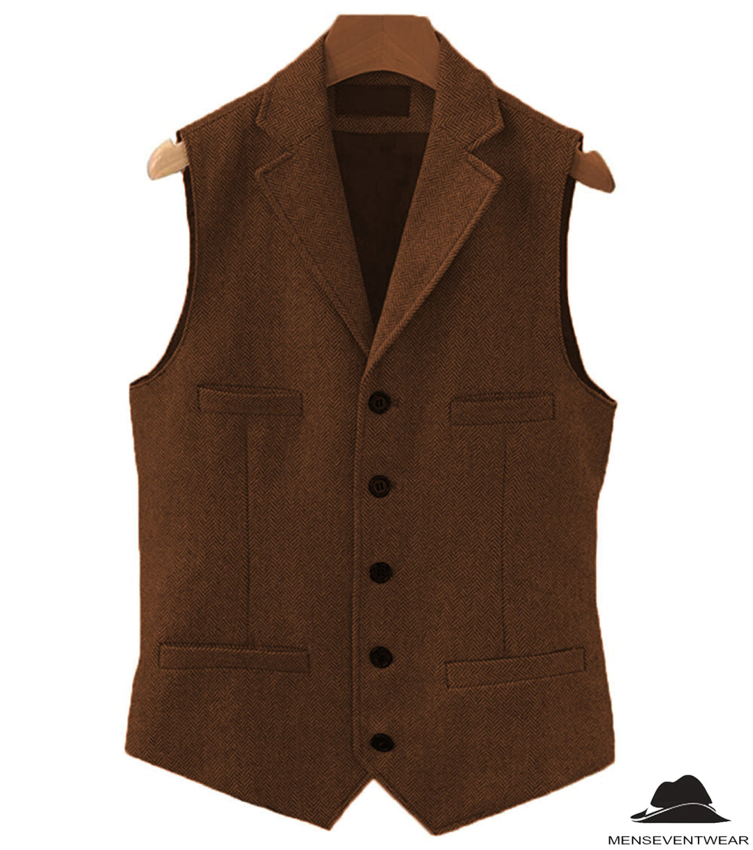 Casual Men's Classic Slim Fit Herringbone Tweed Notch Lapel Waistcoat menseventwear