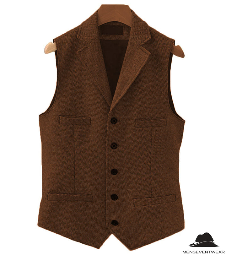 Casual Men's Classic Slim Fit Herringbone Tweed Notch Lapel Waistcoat menseventwear