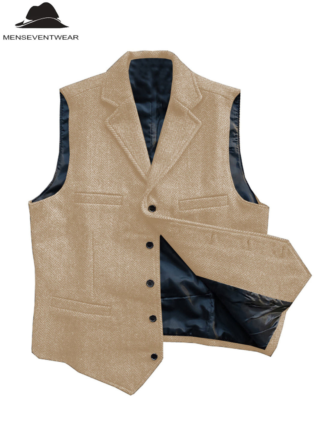 Casual Men's Classic Slim Fit Tweed Herringbone Notch Lapel Waistcoat Adam Reed