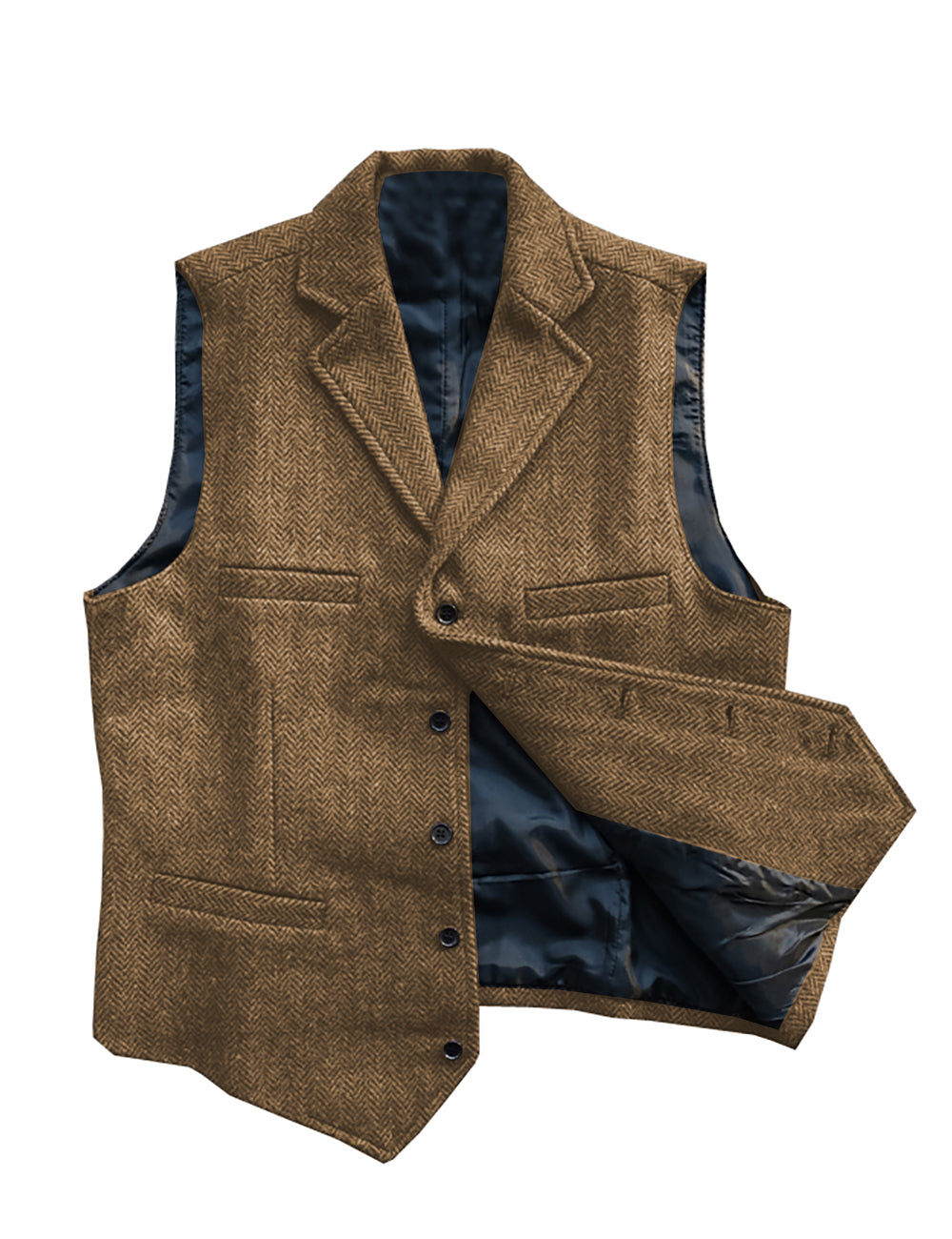 Casual Men's Classic Slim Fit Tweed Herringbone Notch Lapel Waistcoat Adam Reed
