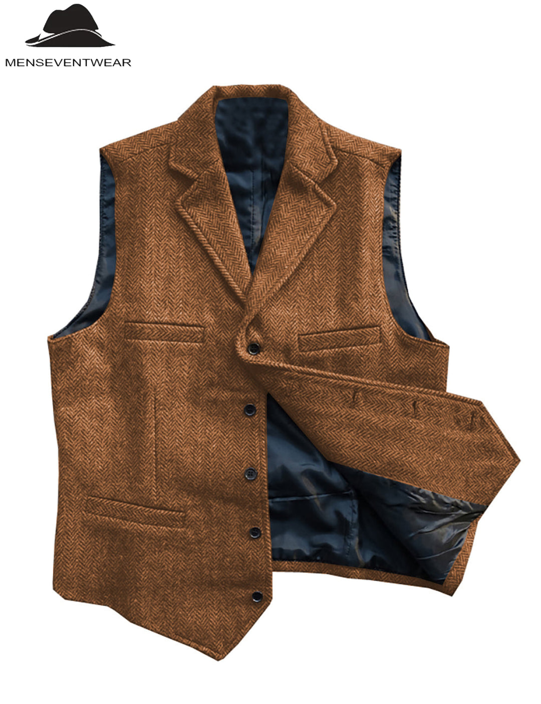 Casual Men's Classic Slim Fit Tweed Herringbone Notch Lapel Waistcoat Adam Reed