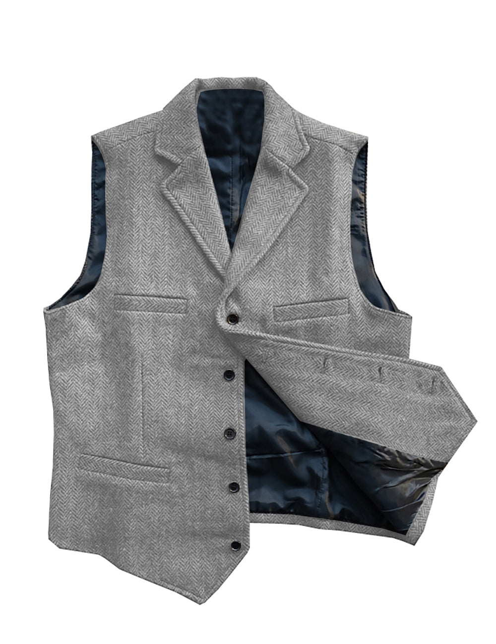Casual Men's Classic Slim Fit Tweed Herringbone Notch Lapel Waistcoat Adam Reed