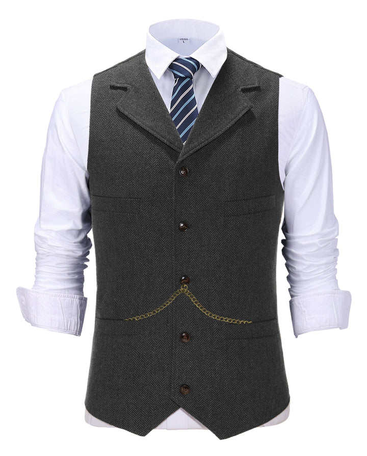 Casual Men's Classic Slim Fit Tweed Herringbone Notch Lapel Waistcoat mens event wear