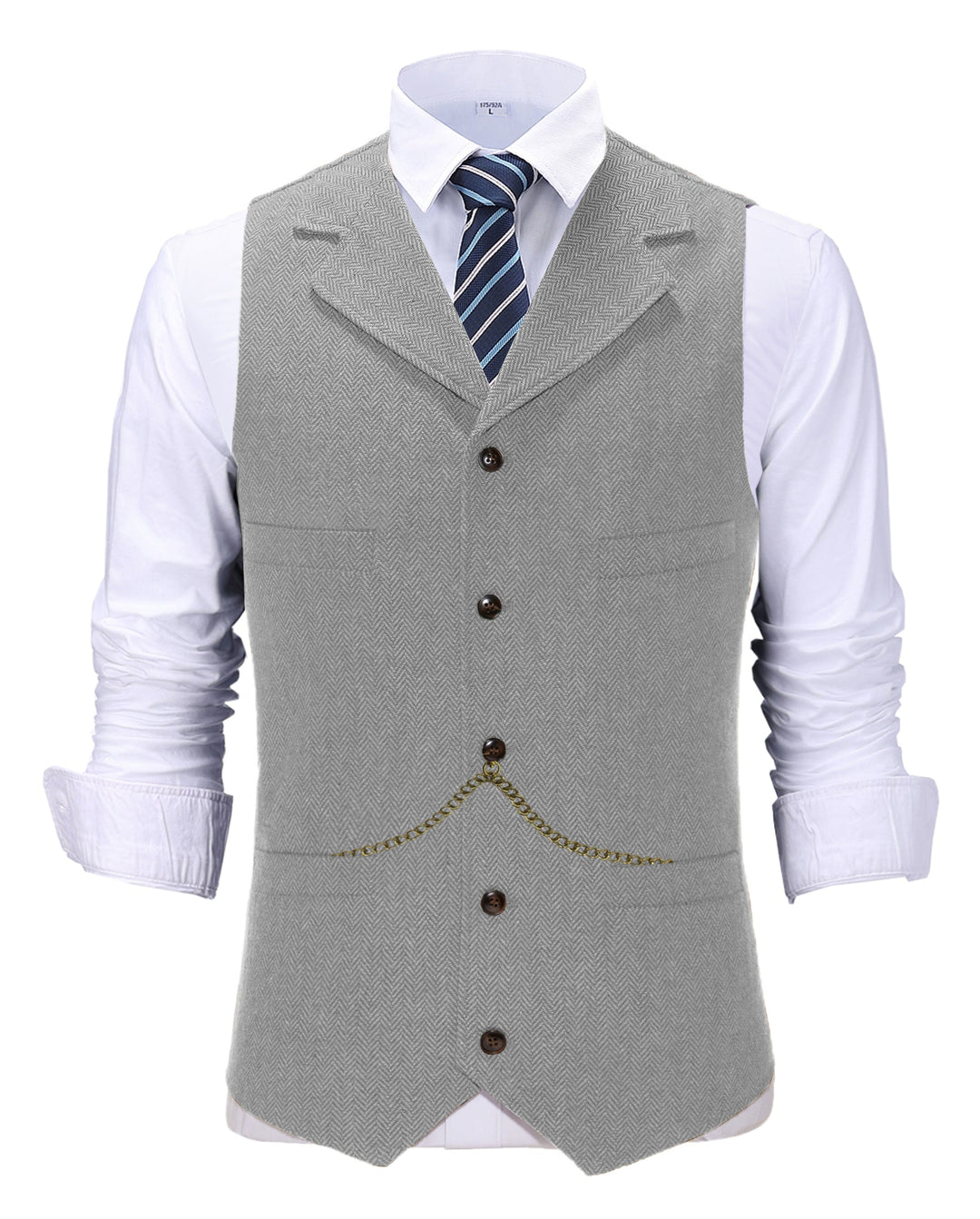 Casual Men's Classic Slim Fit Tweed Herringbone Notch Lapel Waistcoat mens event wear