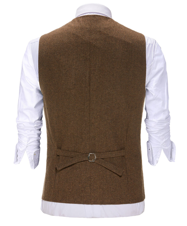 Casual Men's Classic Slim Fit Tweed Herringbone Notch Lapel Waistcoat mens event wear