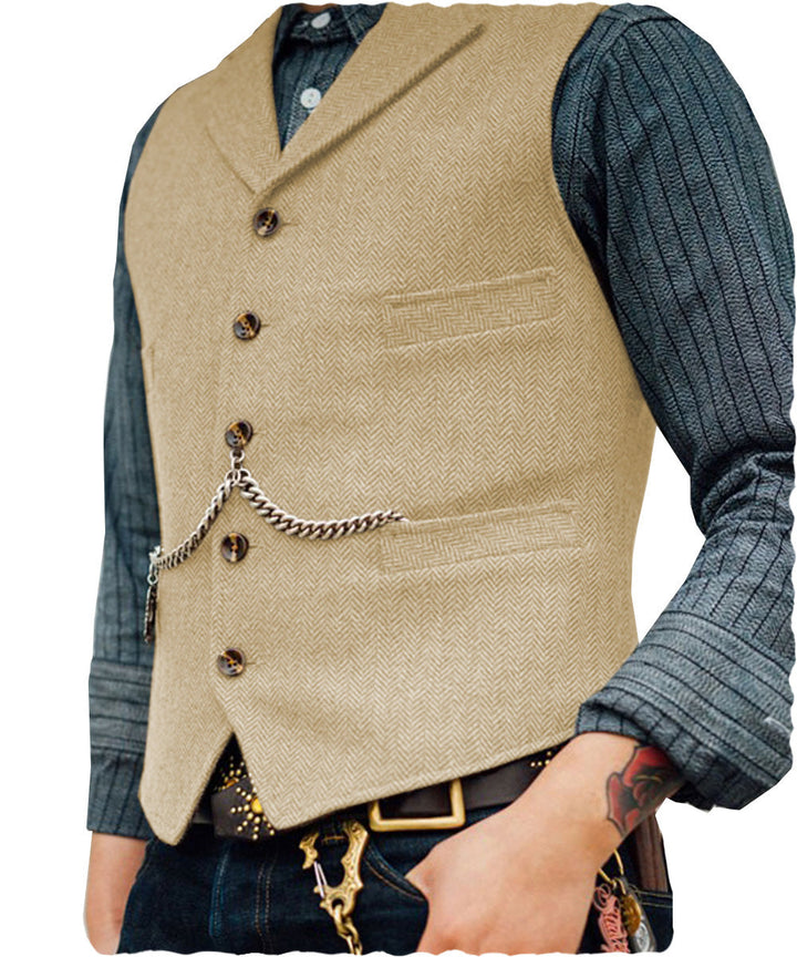 Casual Men's Classic Slim Fit Tweed Herringbone Notch Lapel Waistcoat menseventwear