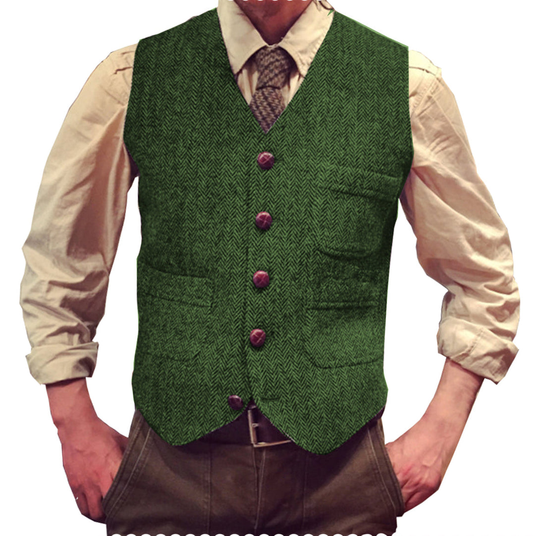 Casual Men's Classic Slim Fit Tweed Herringbone V Neck Waistcoat mens event wear