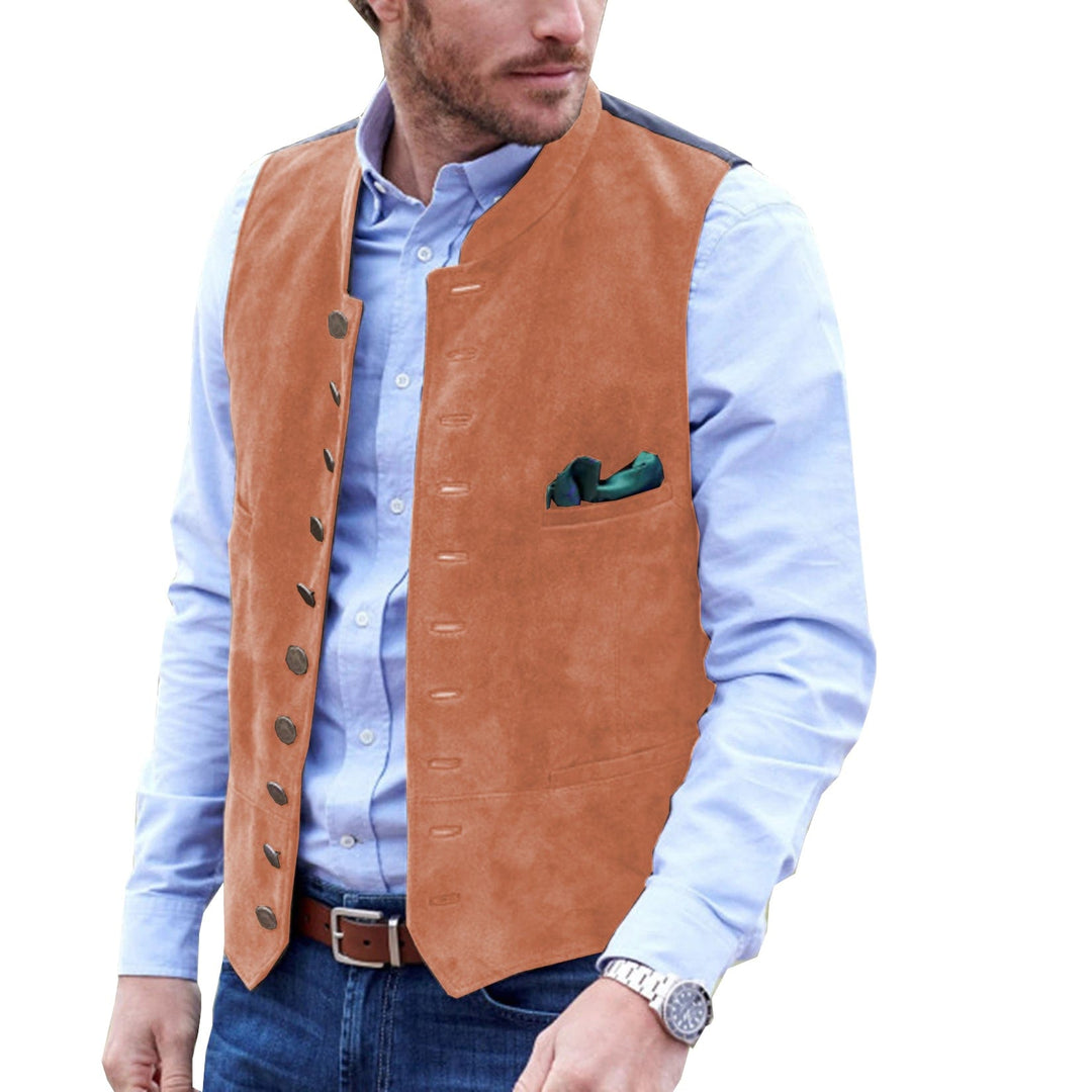 Casual Men's Classic Suede Stand Collar Waistcoat Denim Jacket menseventwear