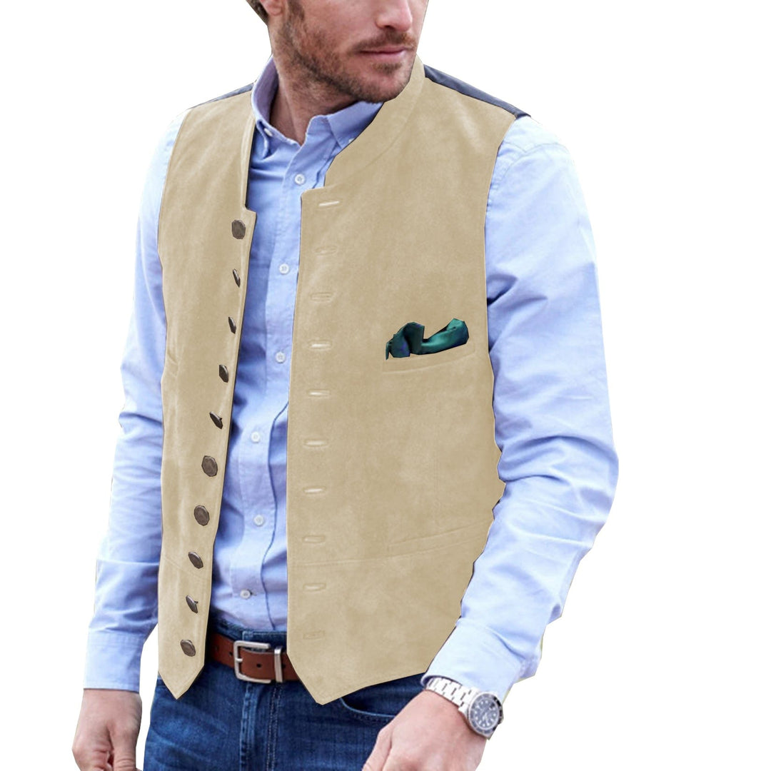 Casual Men's Classic Suede Stand Collar Waistcoat Denim Jacket menseventwear