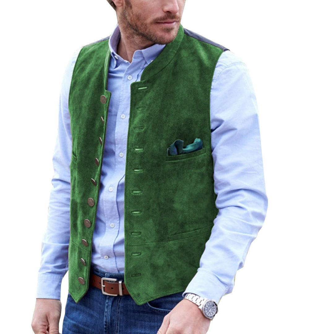 Casual Men's Classic Suede Stand Collar Waistcoat Denim Jacket menseventwear