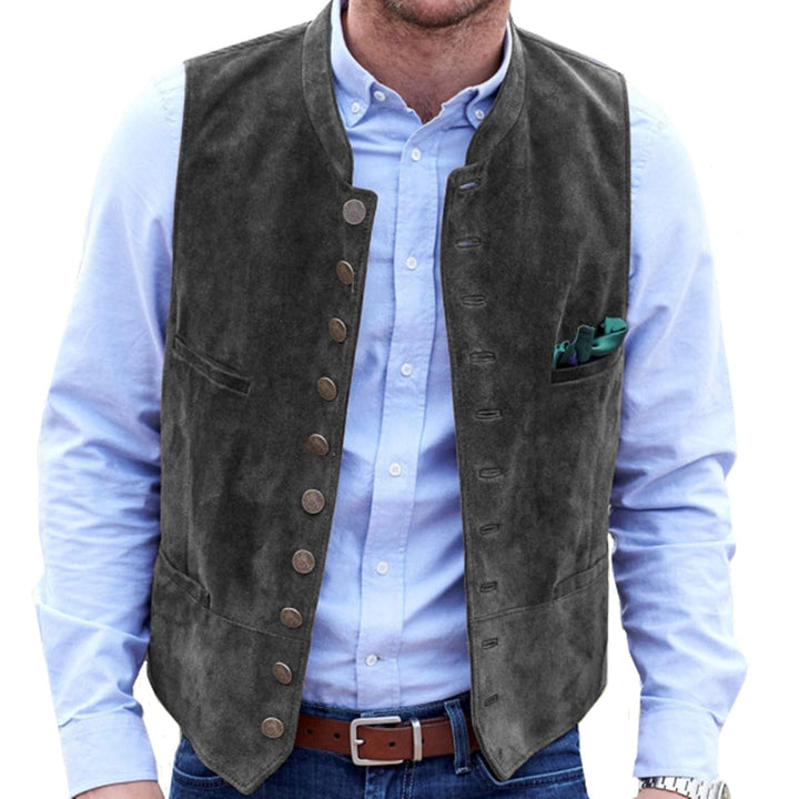 Casual Men's Classic Suede Stand Collar Waistcoat Denim Jacket menseventwear