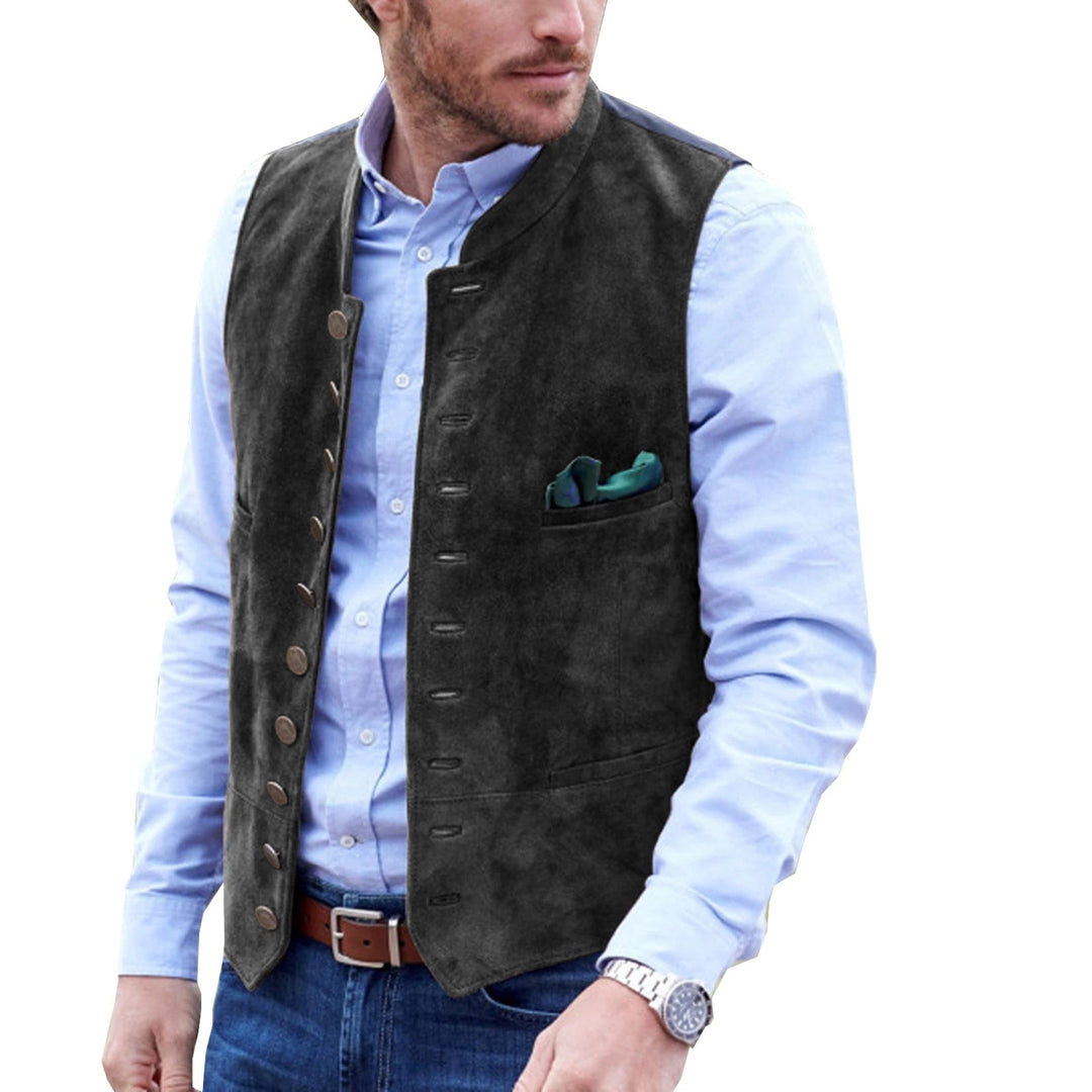 Casual Men's Classic Suede Stand Collar Waistcoat Denim Jacket menseventwear