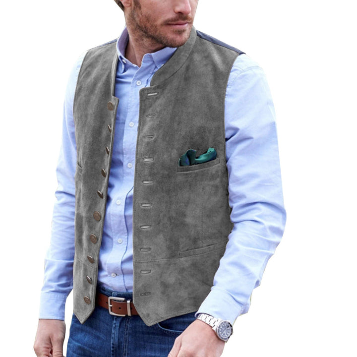 Casual Men's Classic Suede Stand Collar Waistcoat Denim Jacket menseventwear