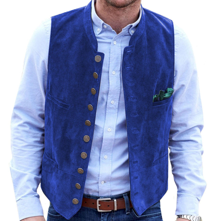 Casual Men's Classic Suede Stand Collar Waistcoat Denim Jacket menseventwear