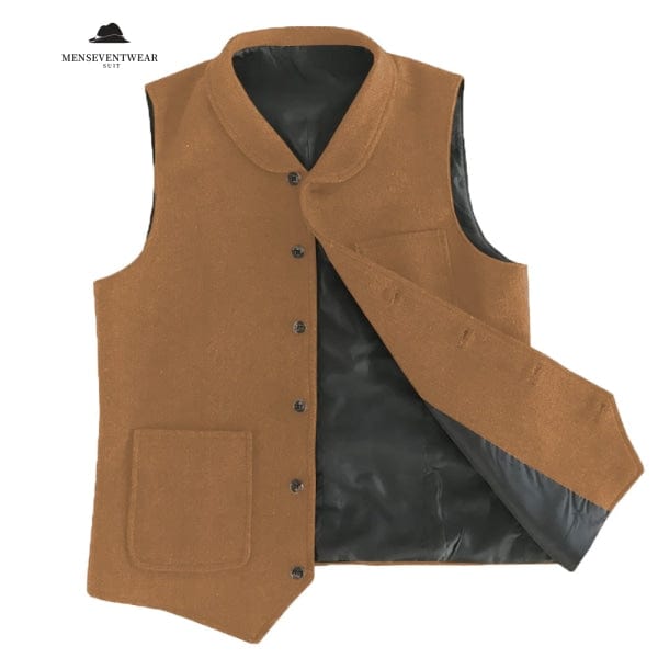 Casual Men's Classic Tweed Herringbone Crew Neck Waistcoat menseventwear