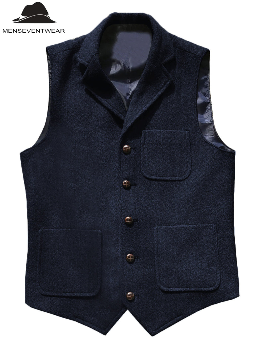 Casual Men's Classic Tweed Herringbone Notch Lapel Waistcoat Adam Reed