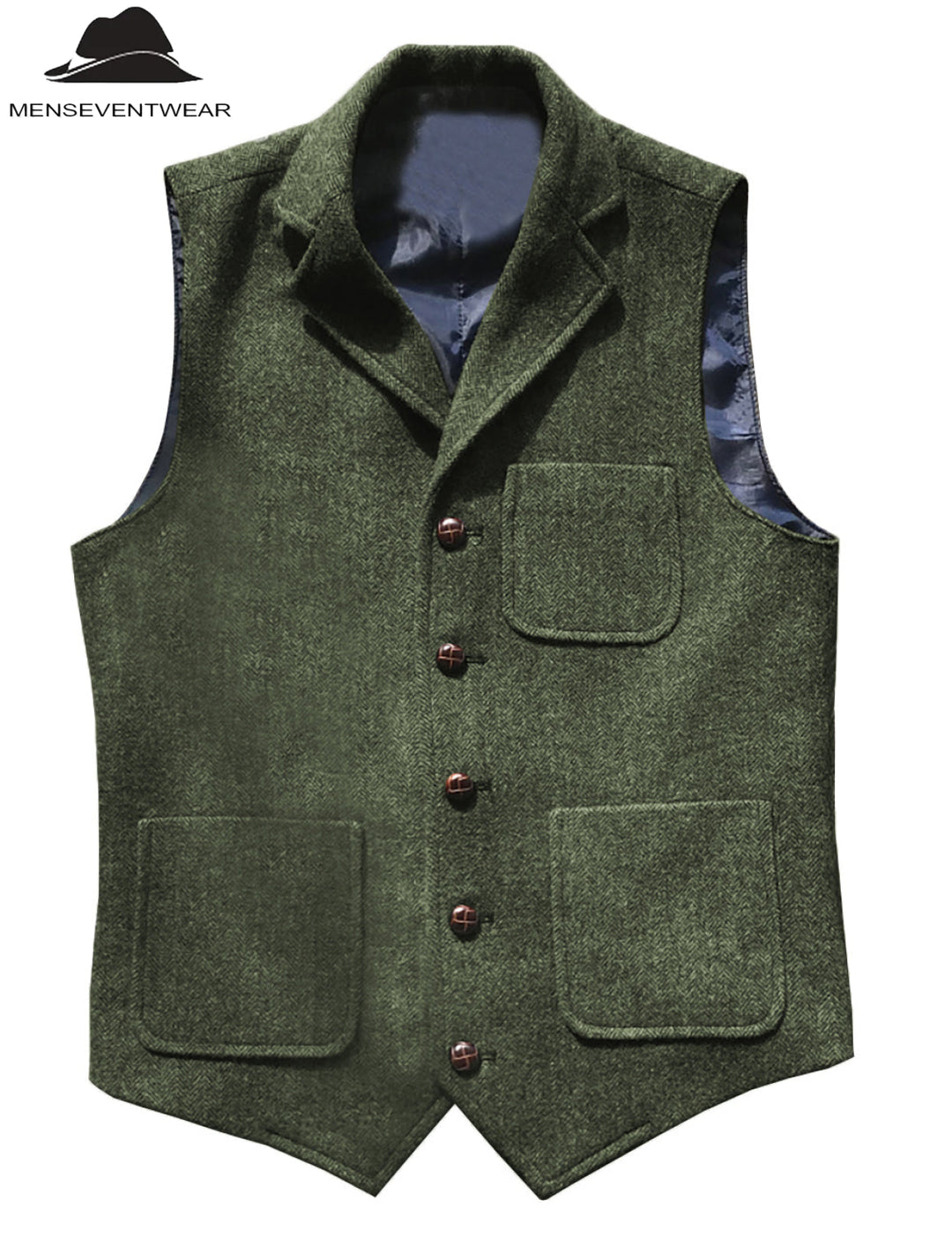 Casual Men's Classic Tweed Herringbone Notch Lapel Waistcoat Adam Reed