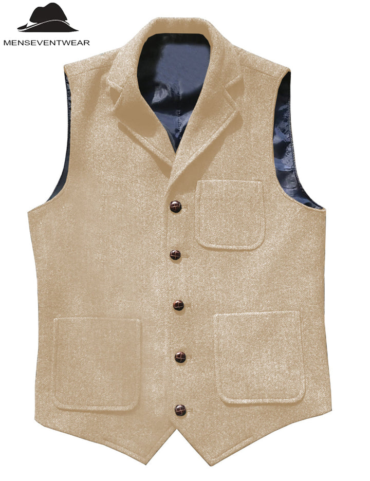 Casual Men's Classic Tweed Herringbone Notch Lapel Waistcoat Adam Reed