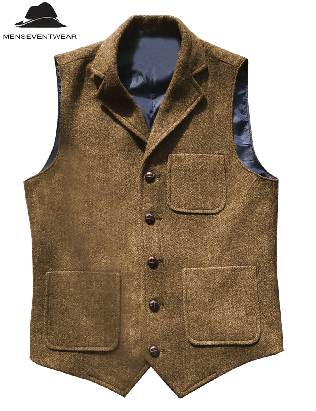 Casual Men's Classic Tweed Herringbone Notch Lapel Waistcoat Adam Reed