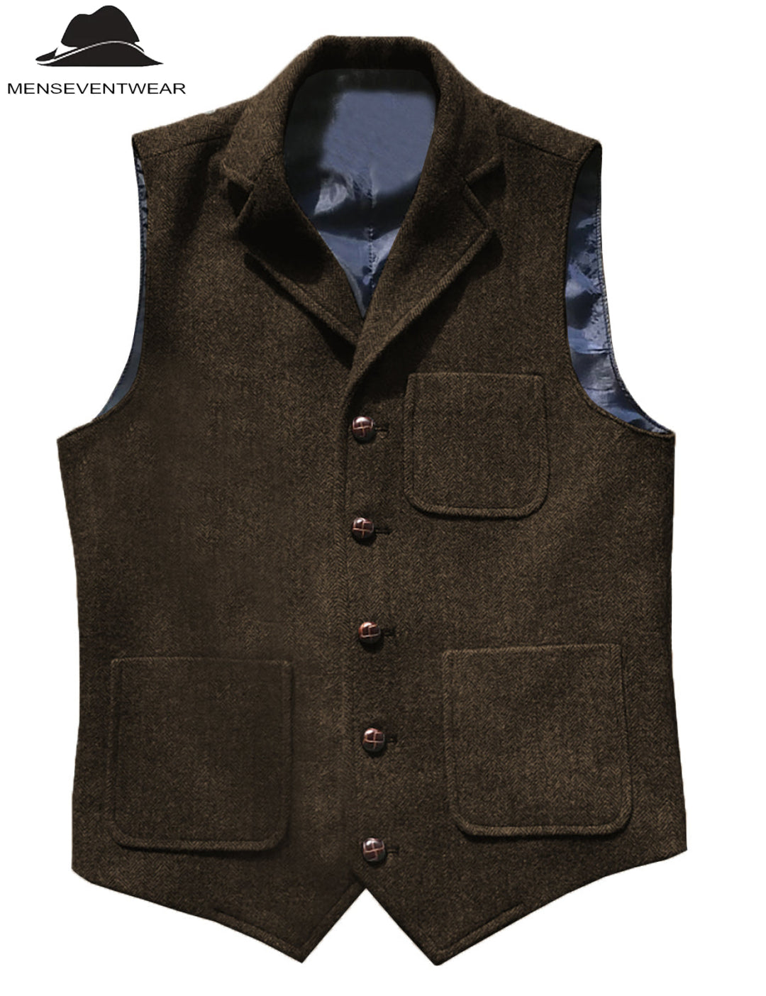 Casual Men's Classic Tweed Herringbone Notch Lapel Waistcoat Adam Reed