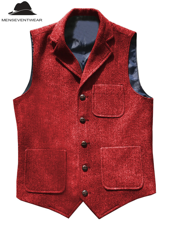 Casual Men's Classic Tweed Herringbone Notch Lapel Waistcoat Adam Reed