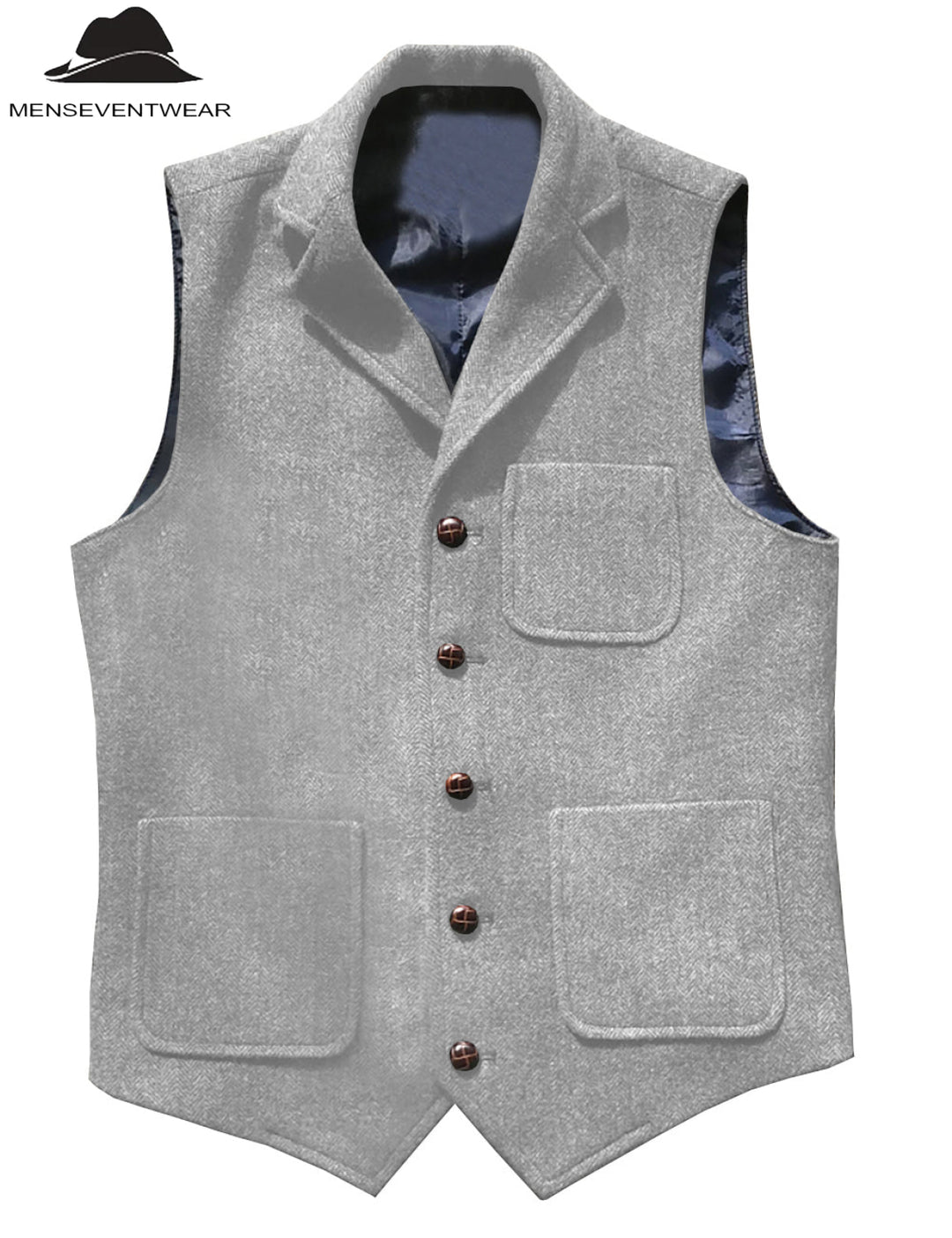 Casual Men's Classic Tweed Herringbone Notch Lapel Waistcoat Adam Reed