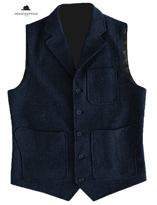 Casual Men's Classic Tweed Herringbone Notch Lapel Waistcoat menseventwear