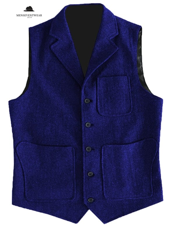 Casual Men's Classic Tweed Herringbone Notch Lapel Waistcoat menseventwear