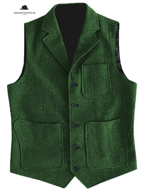 Casual Men's Classic Tweed Herringbone Notch Lapel Waistcoat menseventwear