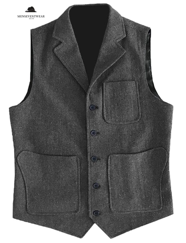 Casual Men's Classic Tweed Herringbone Notch Lapel Waistcoat menseventwear