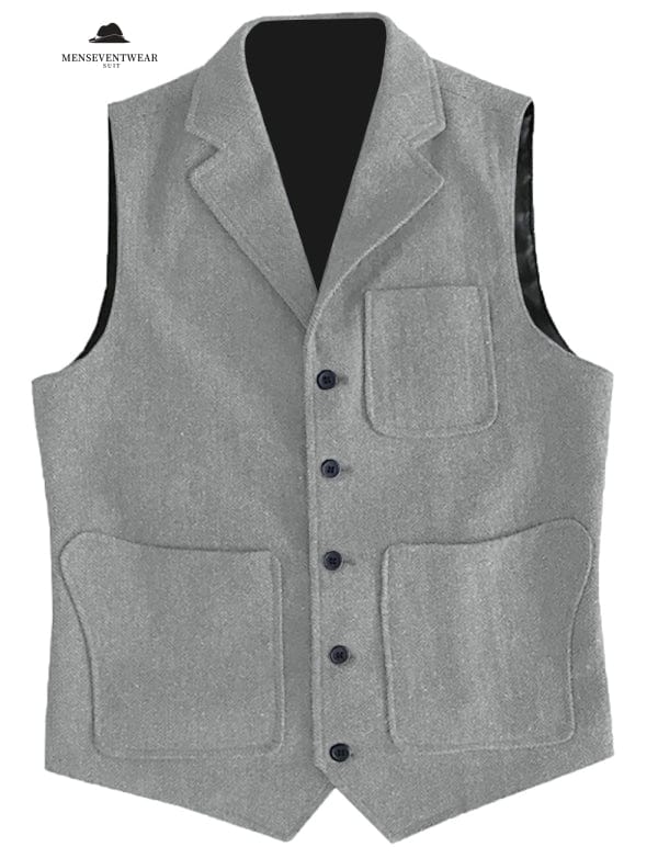 Casual Men's Classic Tweed Herringbone Notch Lapel Waistcoat menseventwear