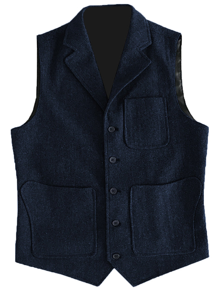 Casual Men's Classic Tweed Herringbone Notch Lapel Waistcoat menseventwear