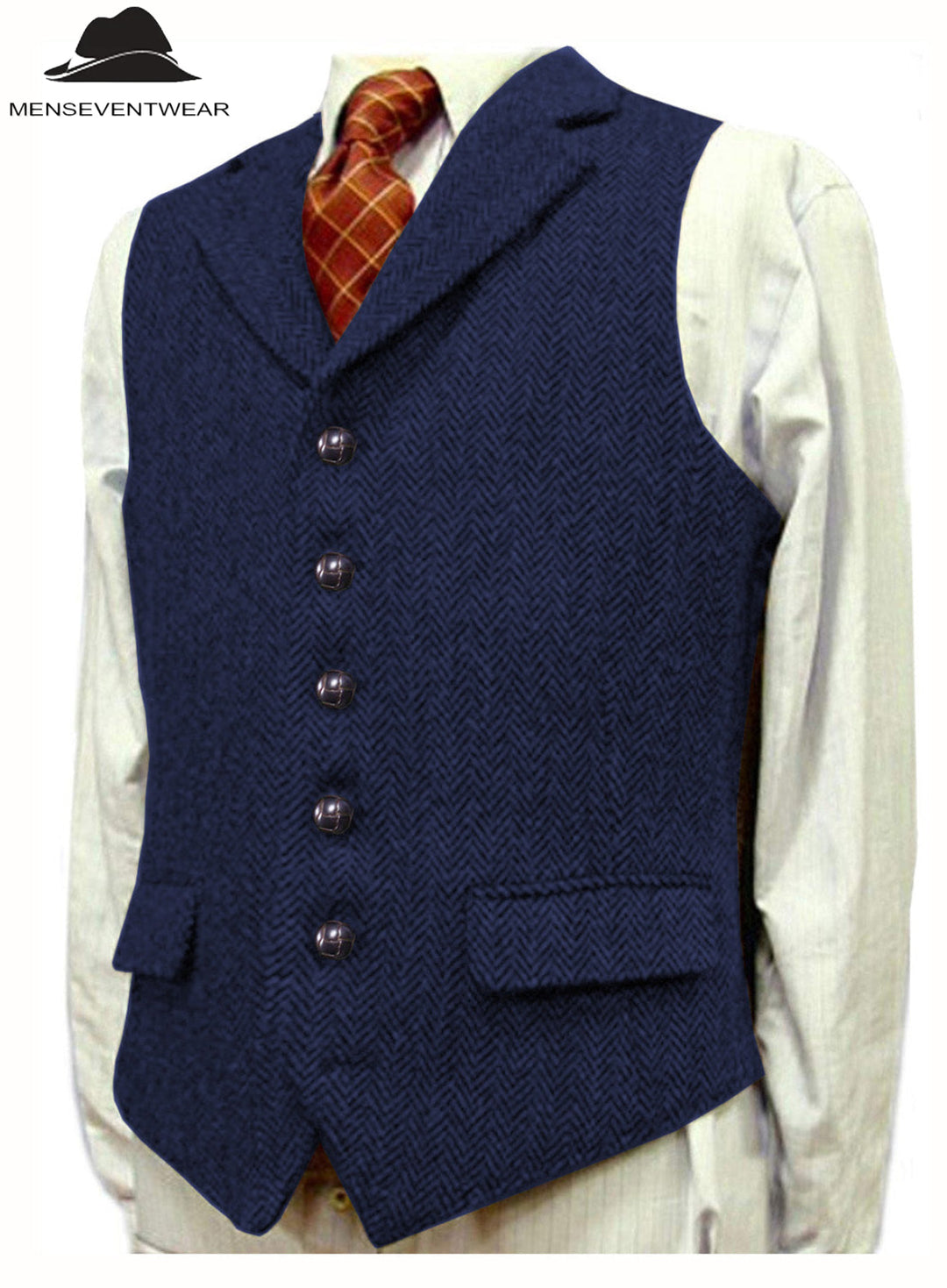 Casual Men's Classic Tweed Herringbone Notch Lapel Waistcoat menseventwear