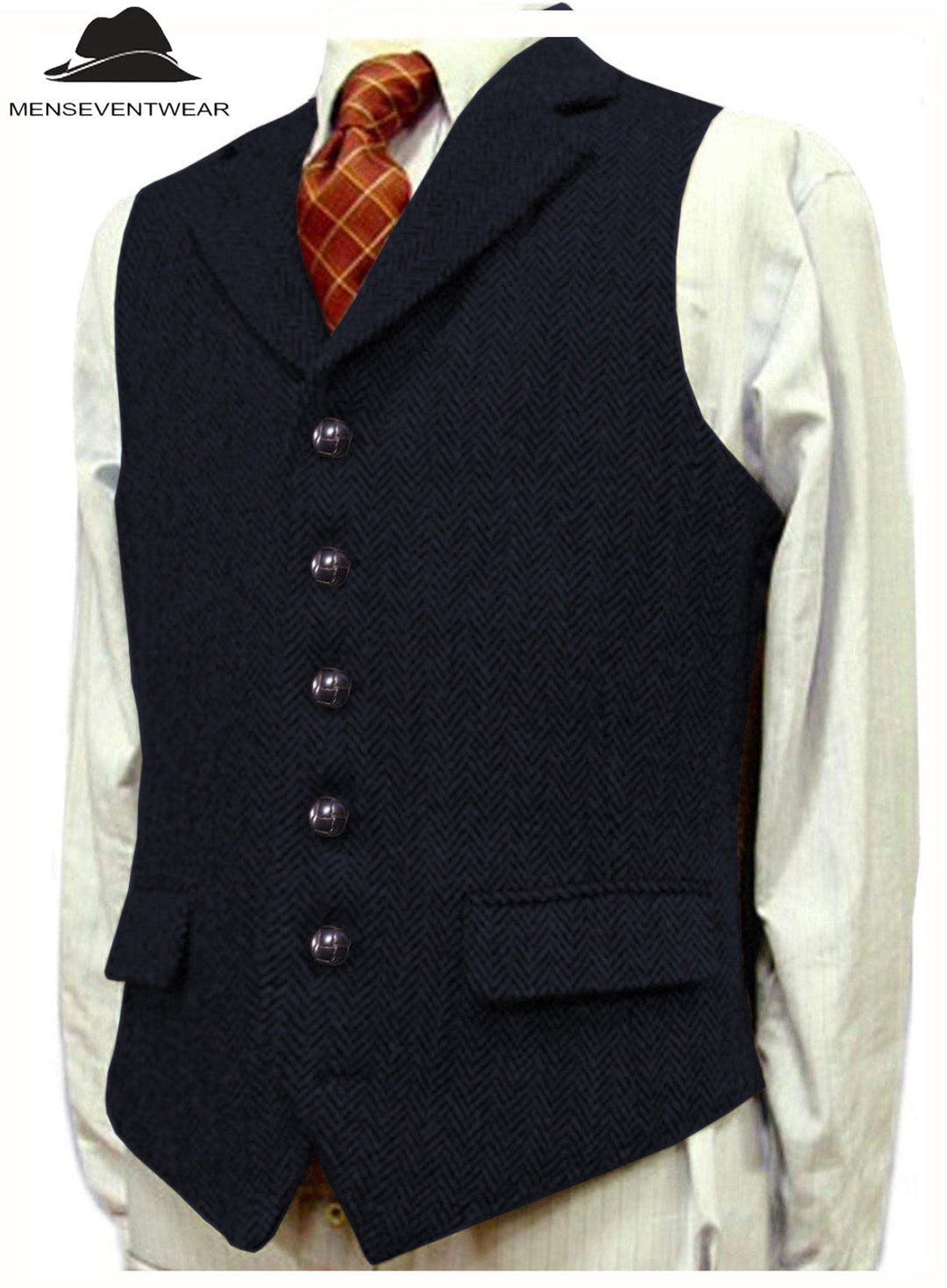 Casual Men's Classic Tweed Herringbone Notch Lapel Waistcoat menseventwear