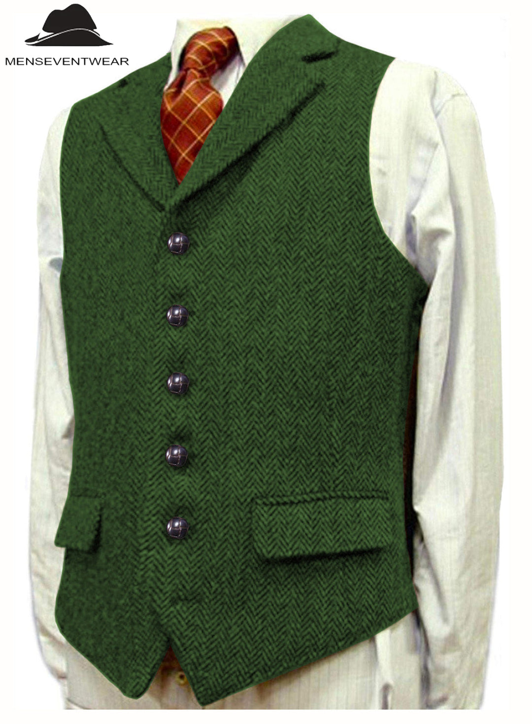 Casual Men's Classic Tweed Herringbone Notch Lapel Waistcoat menseventwear