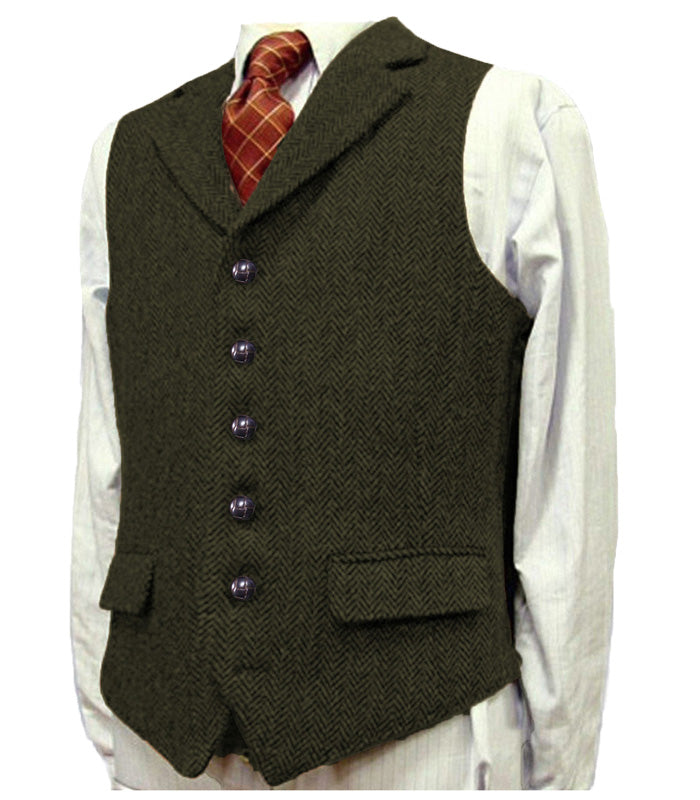 Casual Men's Classic Tweed Herringbone Notch Lapel Waistcoat menseventwear