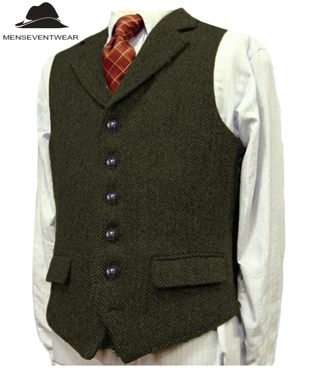 Casual Men's Classic Tweed Herringbone Notch Lapel Waistcoat menseventwear