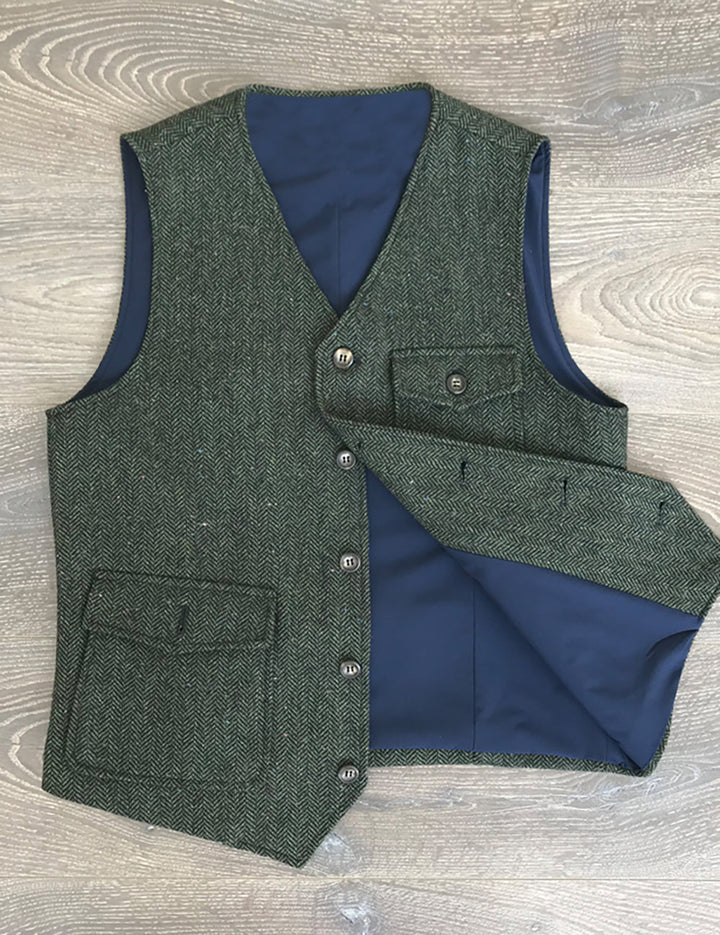 Casual Men's Classic Tweed Herringbone V Neck Waistcoat Adam Reed