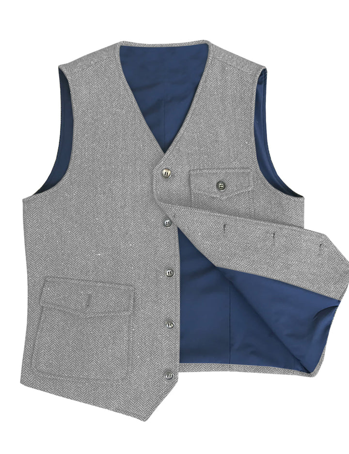 Casual Men's Classic Tweed Herringbone V Neck Waistcoat Adam Reed