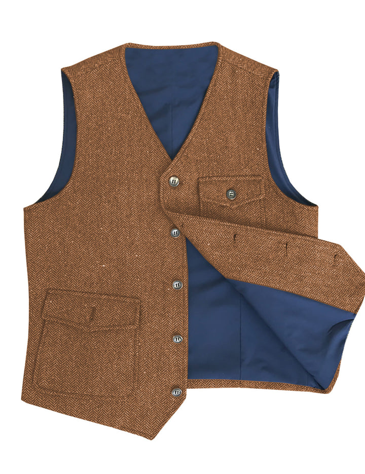 Casual Men's Classic Tweed Herringbone V Neck Waistcoat Adam Reed