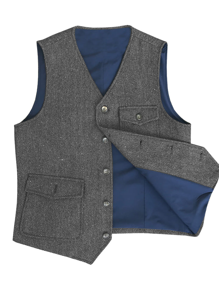 Casual Men's Classic Tweed Herringbone V Neck Waistcoat Adam Reed