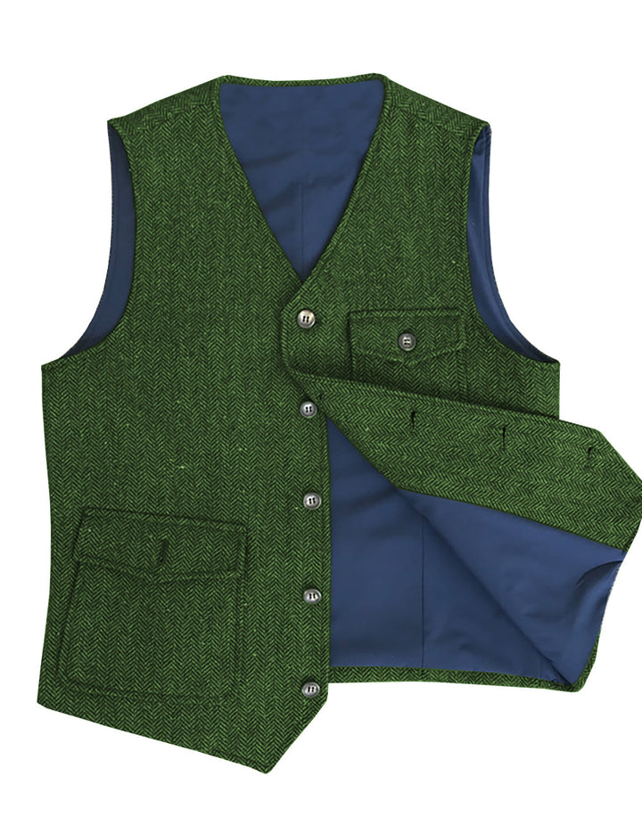 Casual Men's Classic Tweed Herringbone V Neck Waistcoat Adam Reed