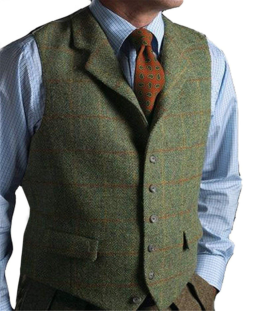 Casual Men's Classic Tweed Plaid Notch Lapel Waistcoat menseventwear