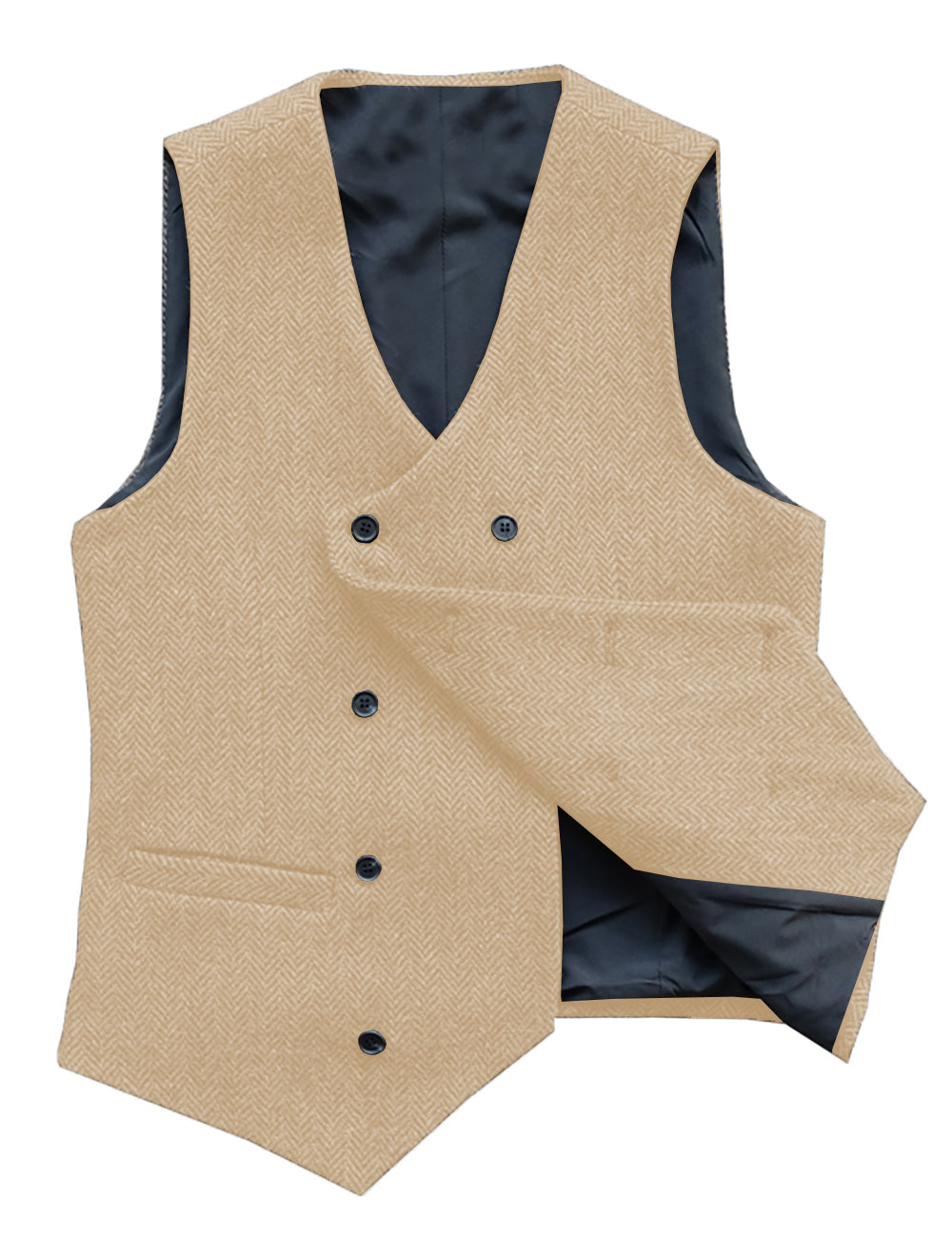 Casual Men's Double Breasted Tweed Herringbone V Neck Waistcoat Adam Reed