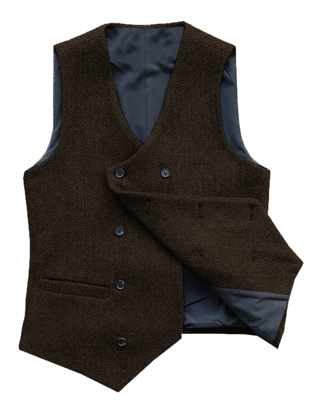 Casual Men's Double Breasted Tweed Herringbone V Neck Waistcoat Adam Reed