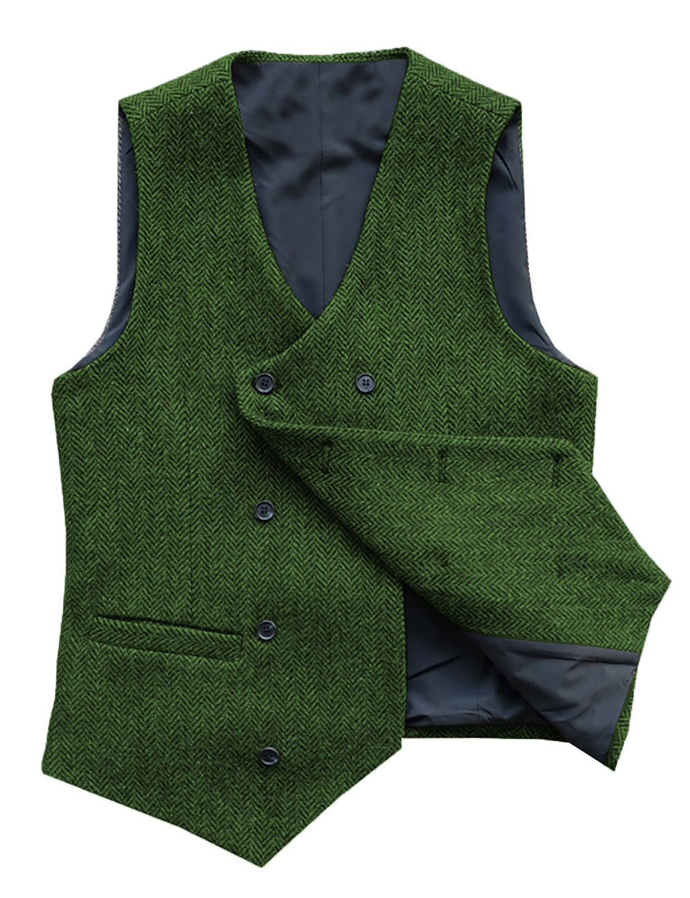 Casual Men's Double Breasted Tweed Herringbone V Neck Waistcoat Adam Reed