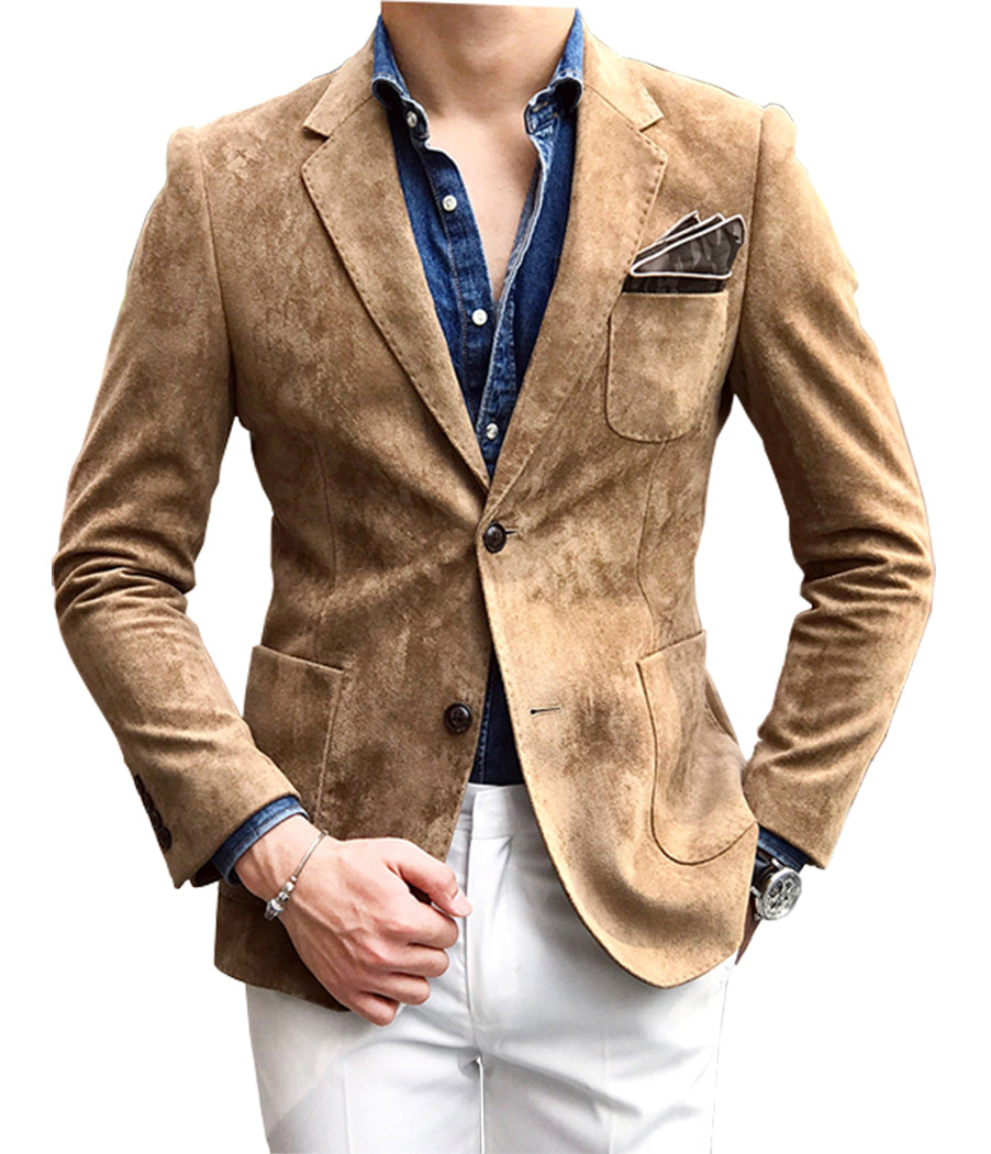 Casual Men's Fashion Suede Notch Lapel Blazer Denim Jacket mens event wear