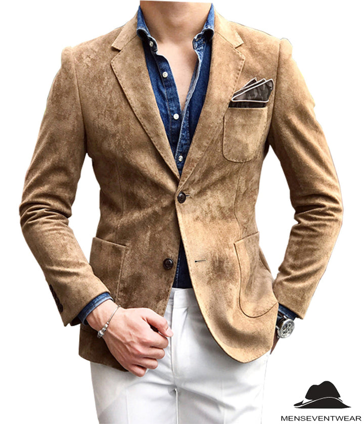 Casual Men's Fashion Suede Notch Lapel Blazer Denim Jacket mens event wear