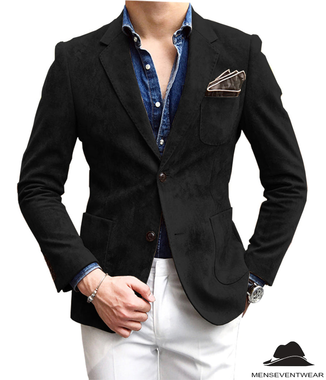 Casual Men's Fashion Suede Notch Lapel Blazer Denim Jacket mens event wear