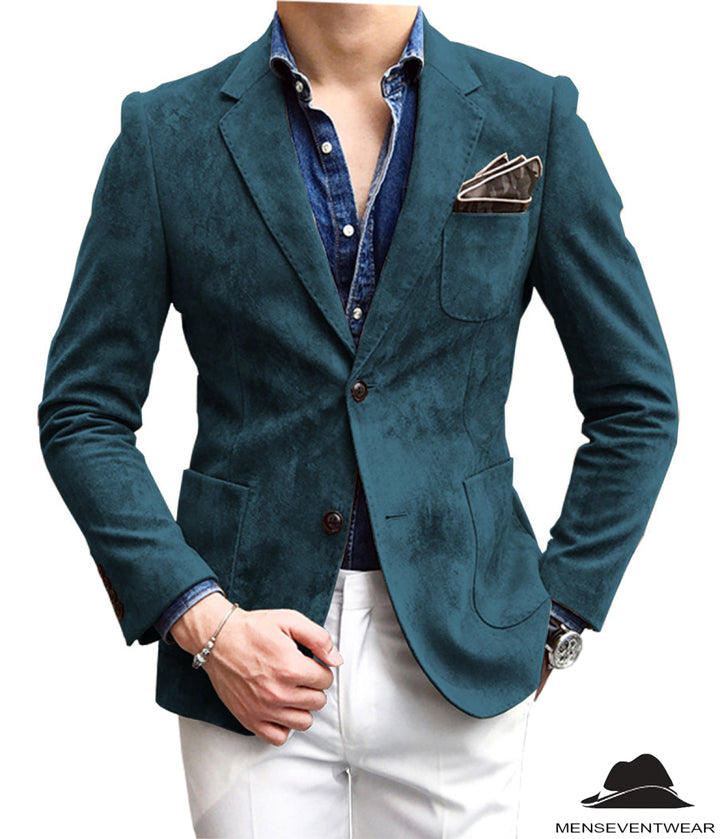 Casual Men's Fashion Suede Notch Lapel Blazer Denim Jacket mens event wear